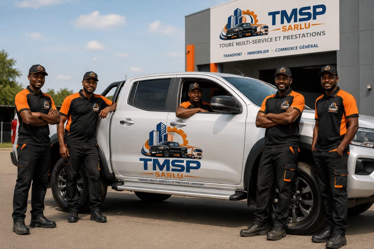 Équipe TMSP SARLU devant ses locaux